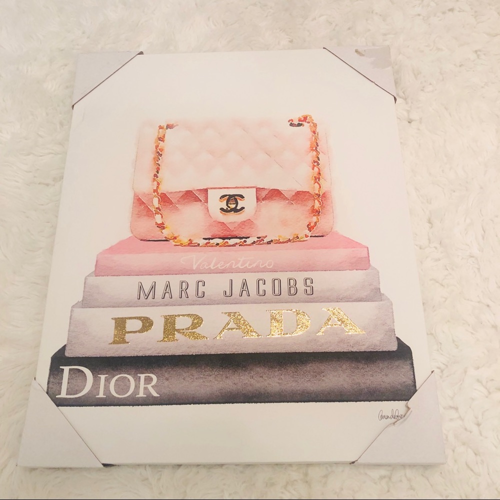 CANVAS Art Stack Of Fashion Books Pink Chanel Bag